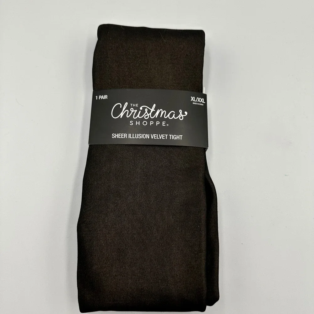 The Christmas Shoppe Sheer Illusion Velvet Tights Black XL/XXL NWT